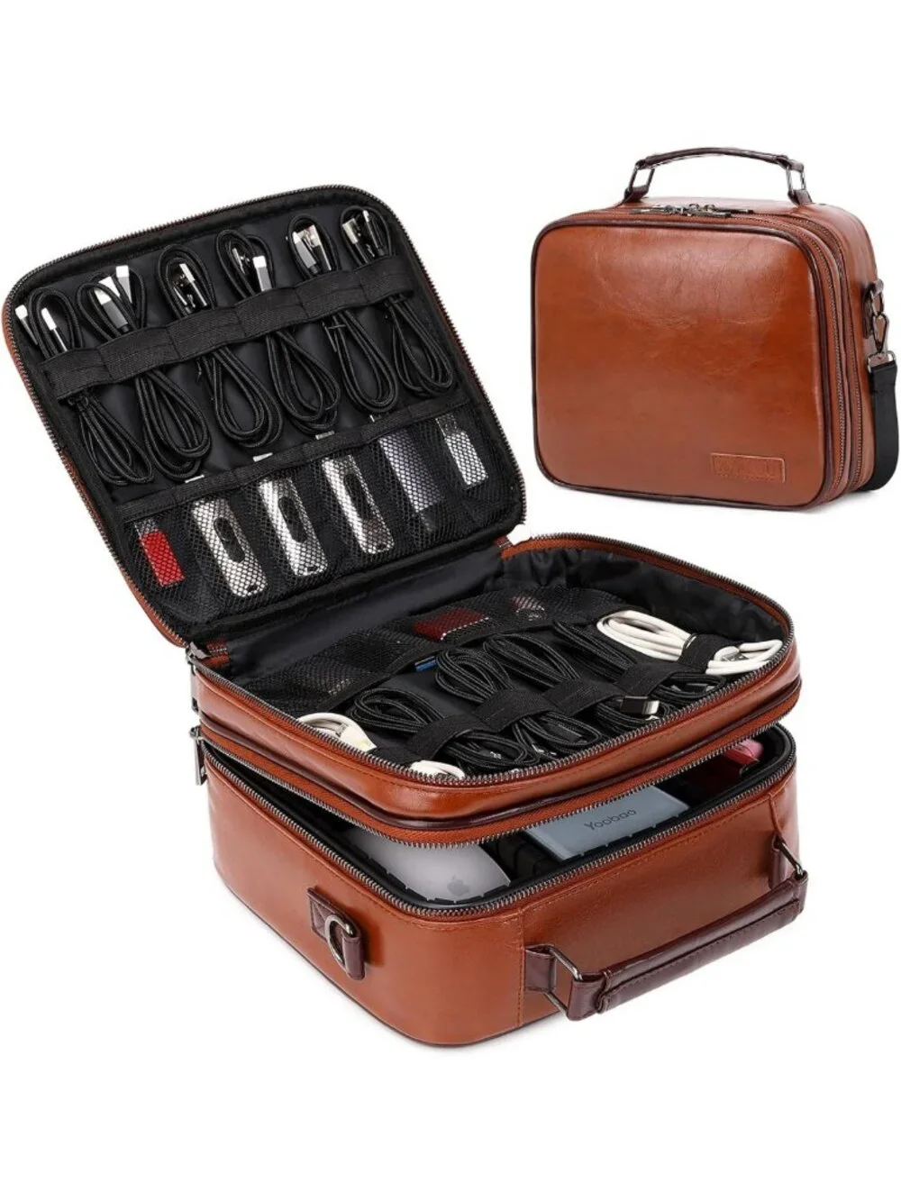 Large Waterproof Electronics Travel Organizer Bag - Adjustable Dividers, Double